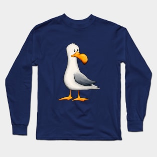 Funny Cartoon Seagull Cute Water-Bird Illustration Long Sleeve T-Shirt